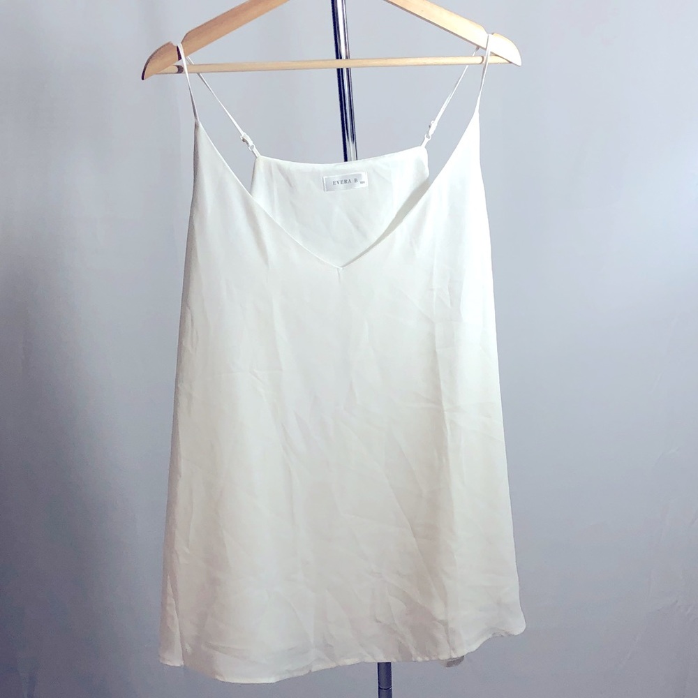 Evera B White Flowy Chiffon Adjustable Spaghetti Strap Blouse Size XXL